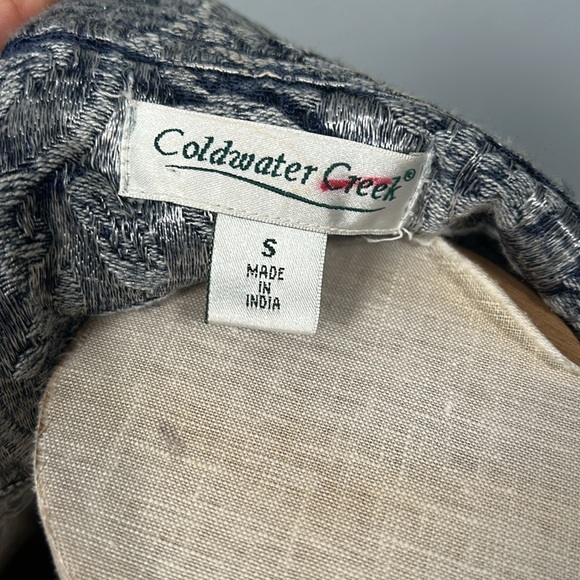 Coldwater Creek Blue Shiny Embroidered Jacquard Open Front Jacket Blazer small - Picture 10 of 13